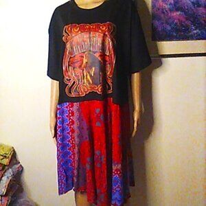 Dress Janis Joplin 2XL Asymetrical Midi Upcycled Hippie Style